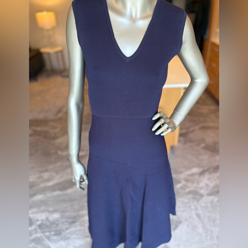 Eliza J Blue V-Neck Sleeveless Midi Dress Asymmetrical Hem